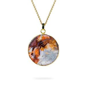 Handmade AYANA Crazy Lace Agate Pendant Necklace - Gold Plated Copper